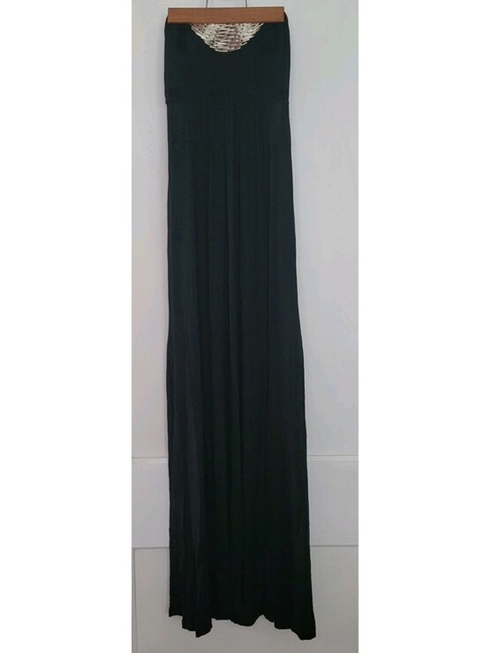 2B Bebe Women's Strapless Black Maxi Dress Size M Metallic Evening Cocktail